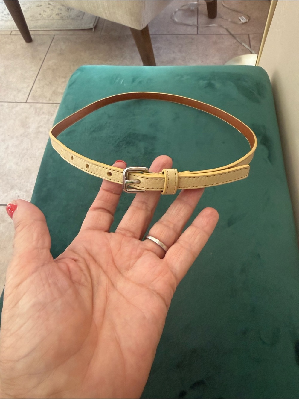 Cole Haan Women's Thin Light Yellow Leather Belt - Classic Minimalist Style